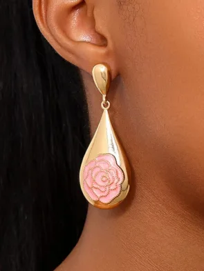 18K Gold-Plated Pink Rose Teardrop Earrings