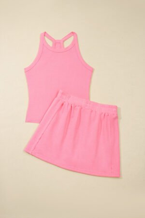 Sachet Pink Slim Tank Top Elastic Waist Mini Skort 2pcs Outfit