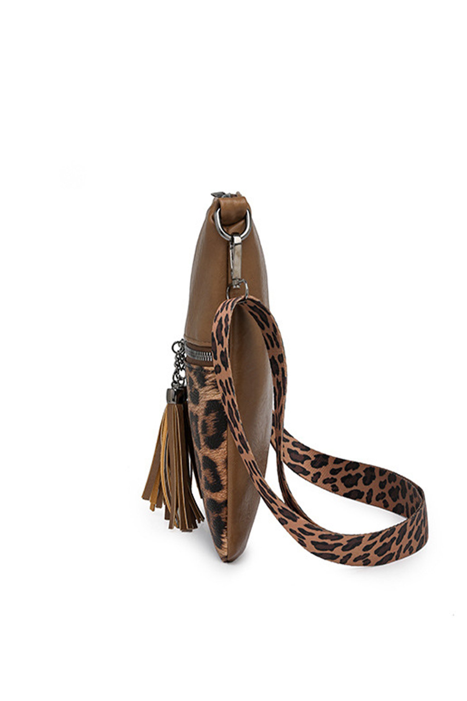 Coffee Leopard Contrast PU Leather Single Shoulder Mini Bag - Image 7