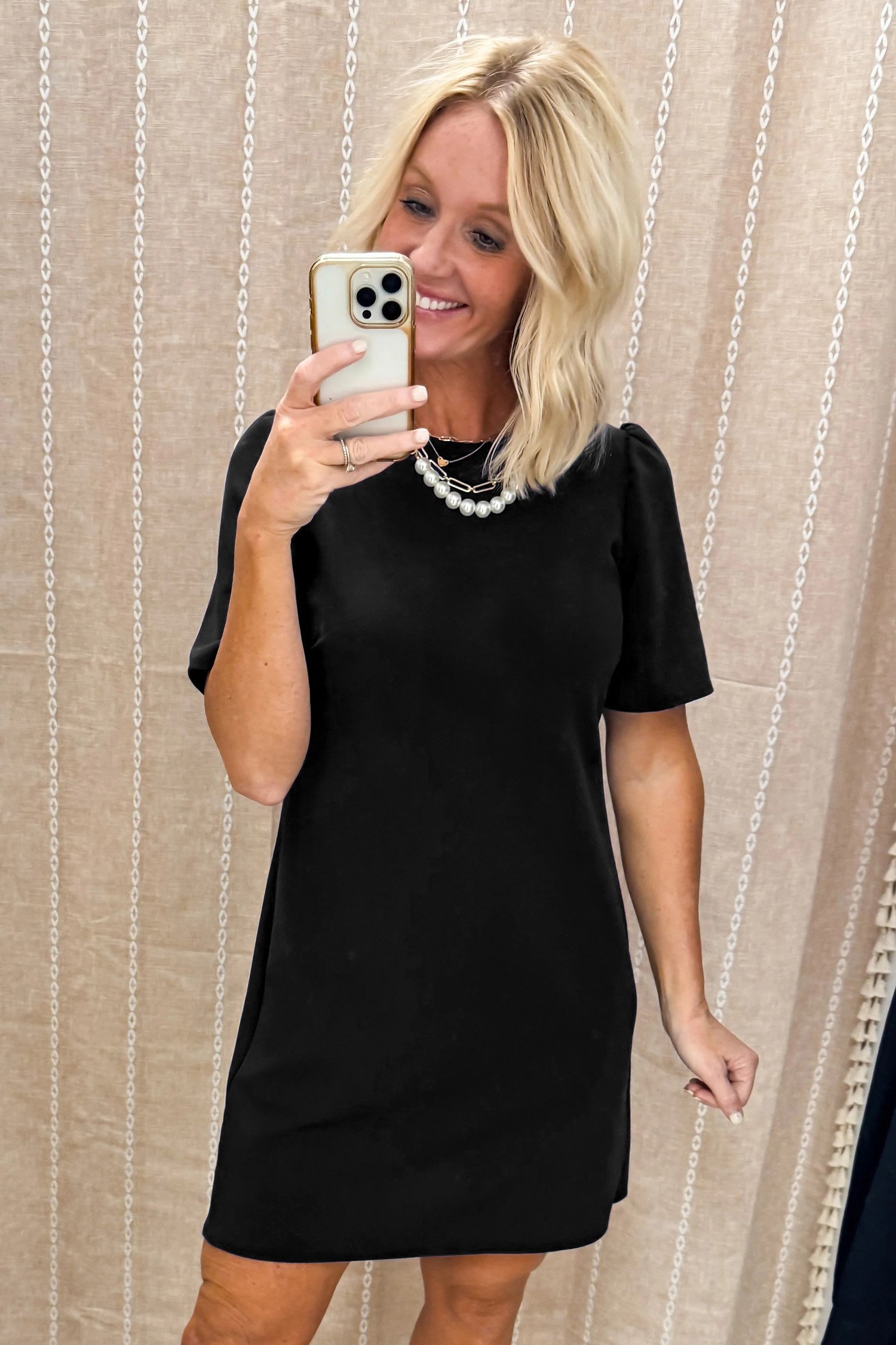 Black Bow Decor Backless Short Sleeve Shift Mini Dress - Image 3