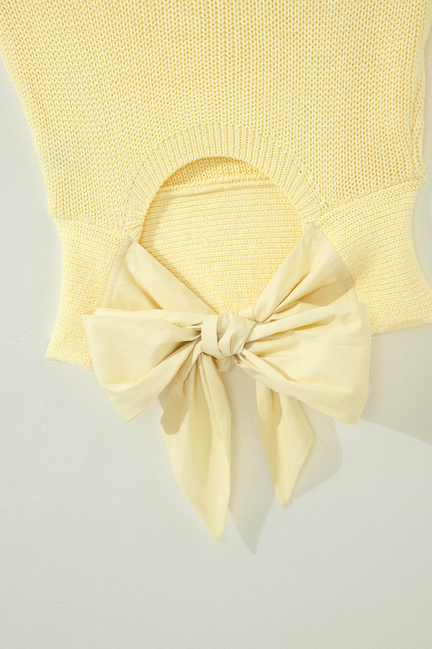 Yellow Cream Solid Color Cropped Knit Knot Back Cutout Sweater Tank - Image 6