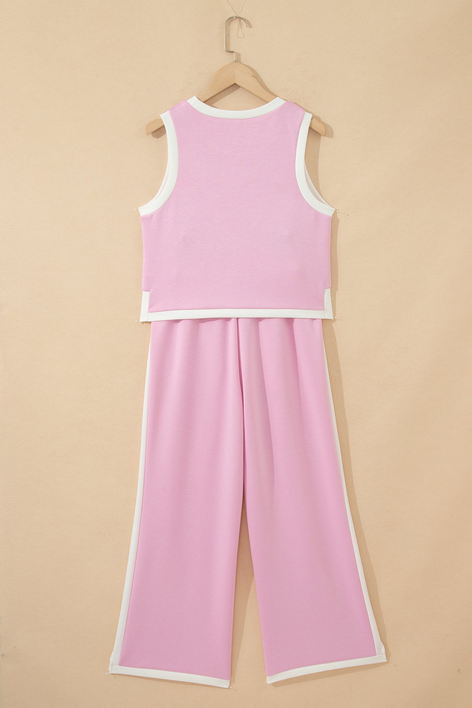 Pink Colorblock Trim Cropped Tank Elastic Waist Shift Pants 2pcs Set - Image 6