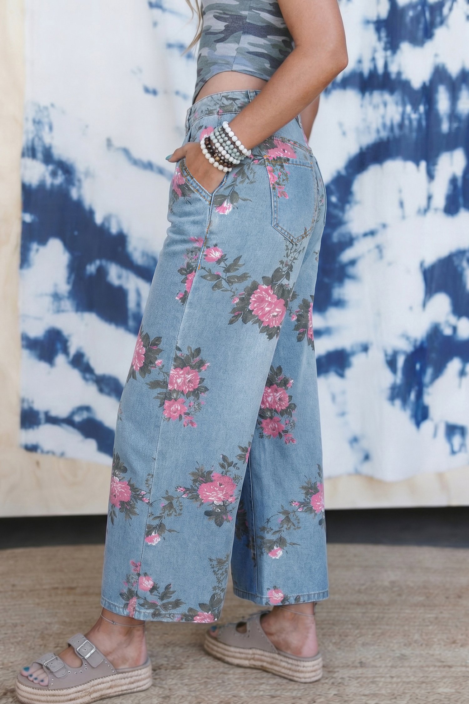 Sky Blue Garden Floral Print Bootcut Jeans - Image 5