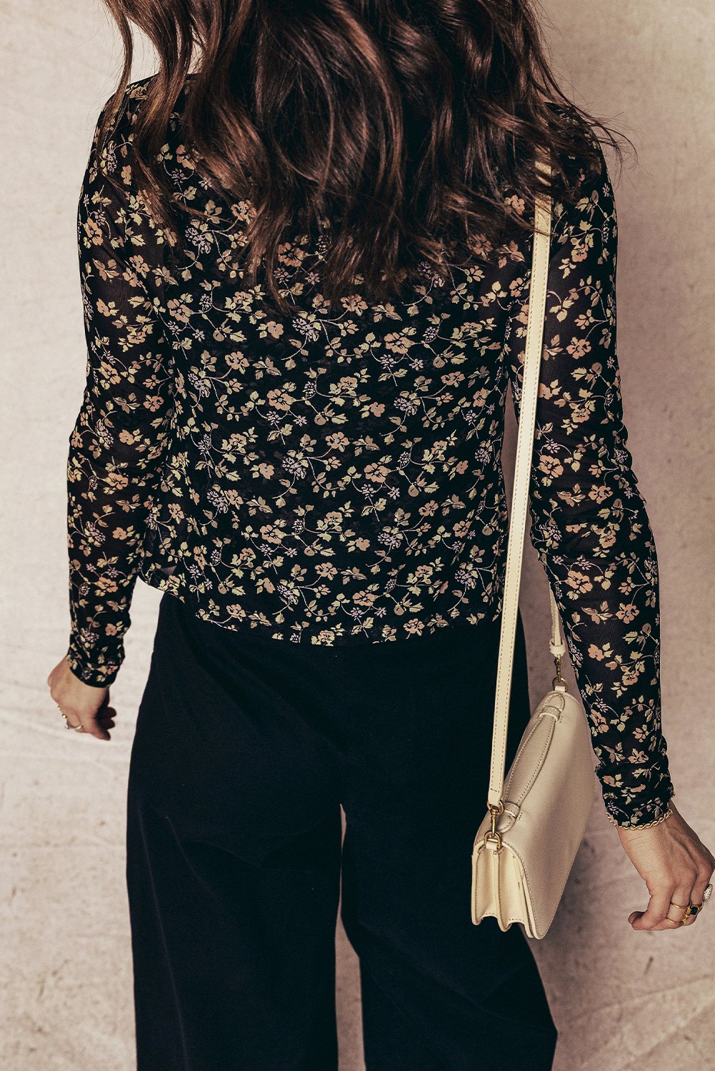 Black Floral Print Mesh Tank Button Front Slim Cardigan 2pcs Set - Image 2