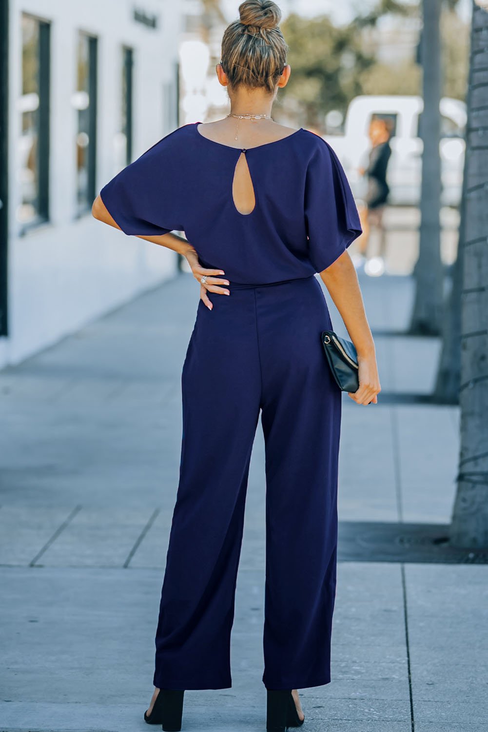 Blue Belted Wide Leg Jumpsuit - Image 2