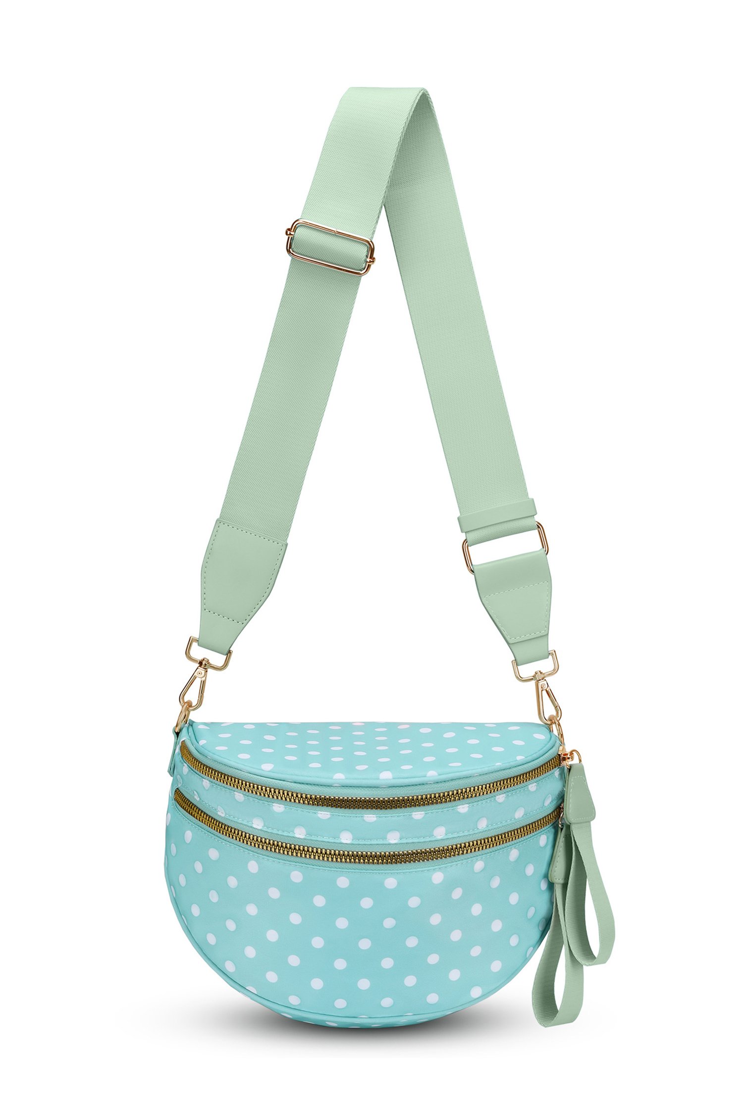 Beau Blue Retro Polka Dot Print Double Zip Crossbody Bag - Image 3