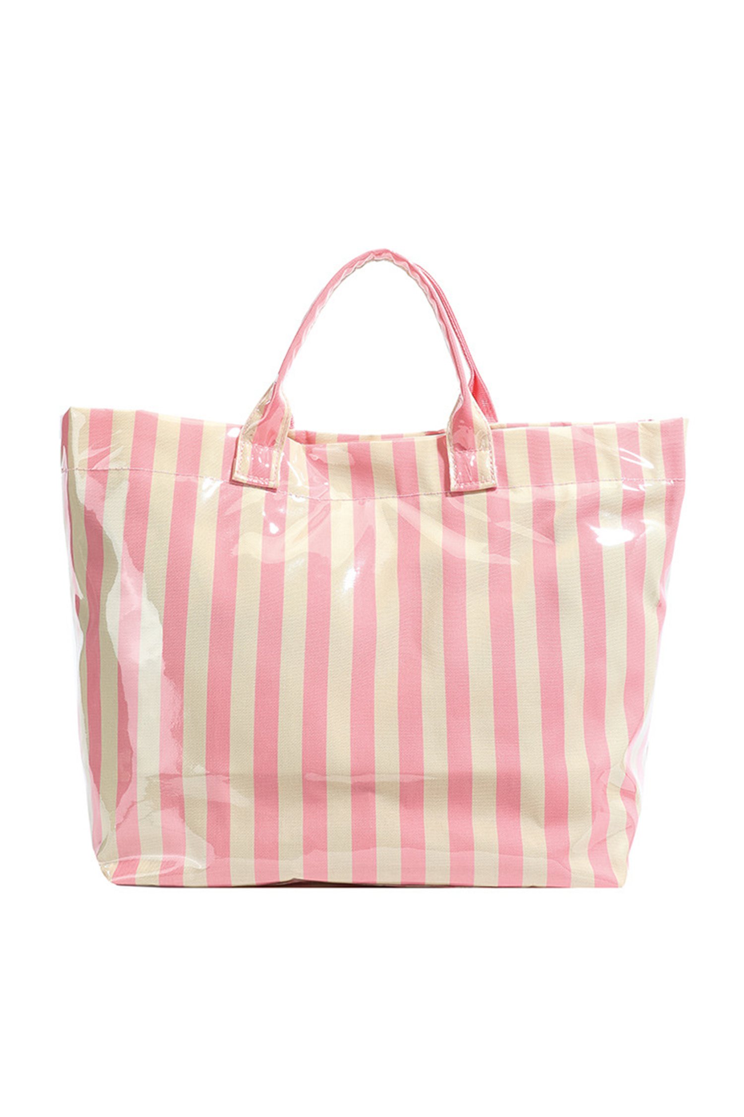 Pink Glossy Striped Vinyl Large Tote Bag - Image 6