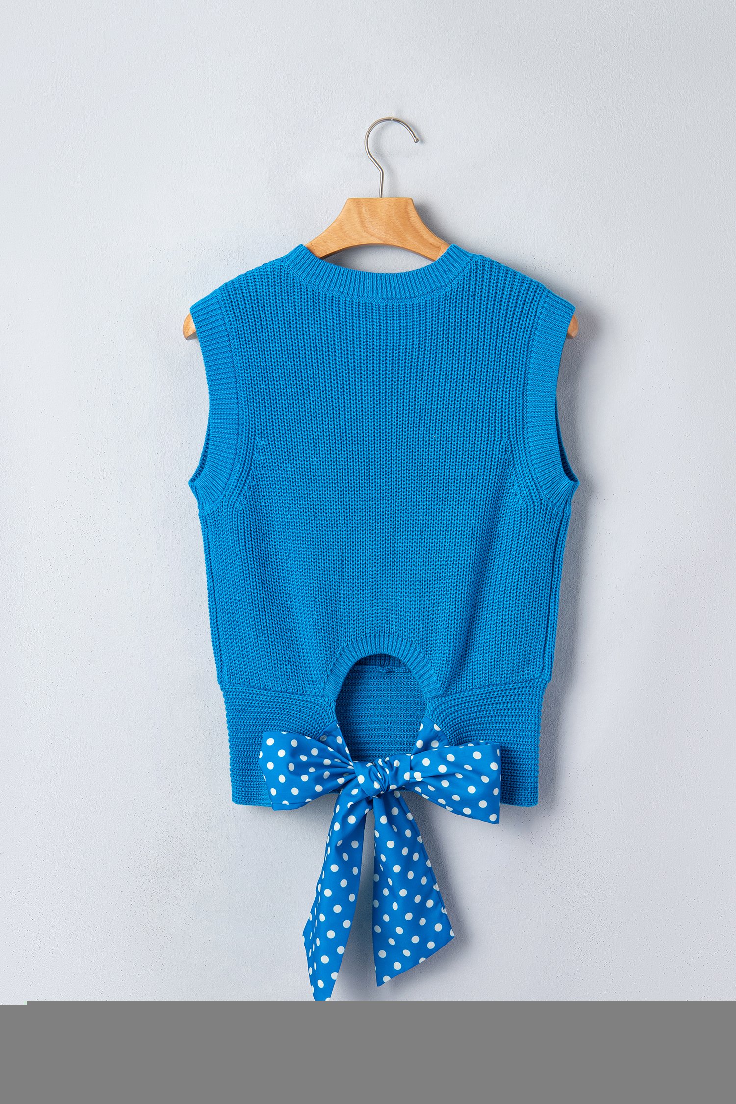 Myosotis Slim Knit Polka Dot Knot Back Cropped Sweater Tank - Image 6