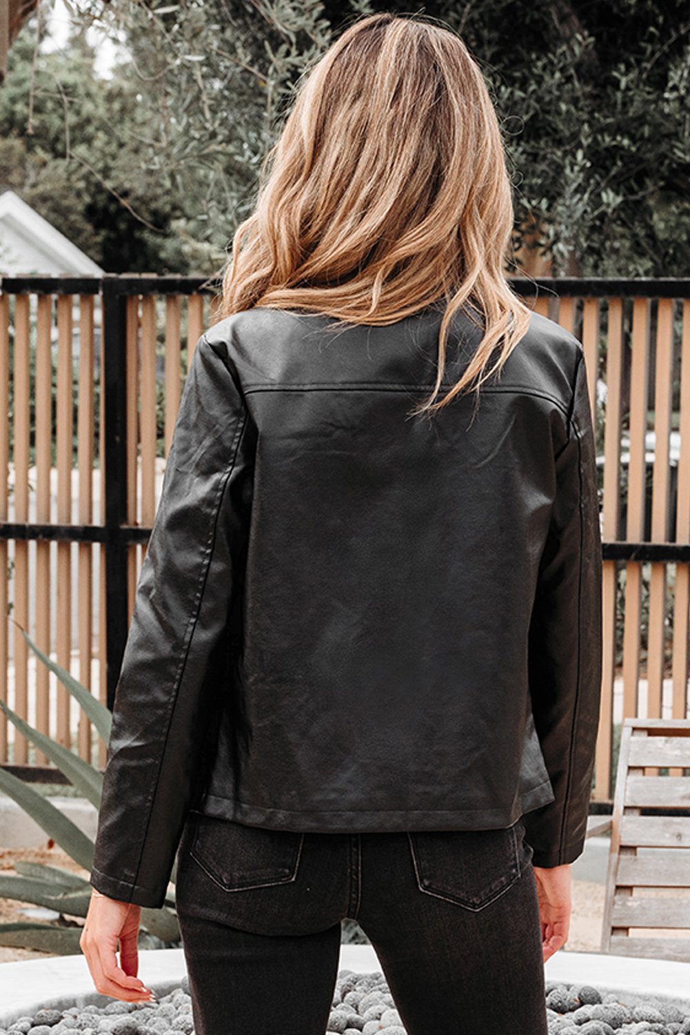 Black Faux Leather Buttoned Front Boxy Jacket - Image 6