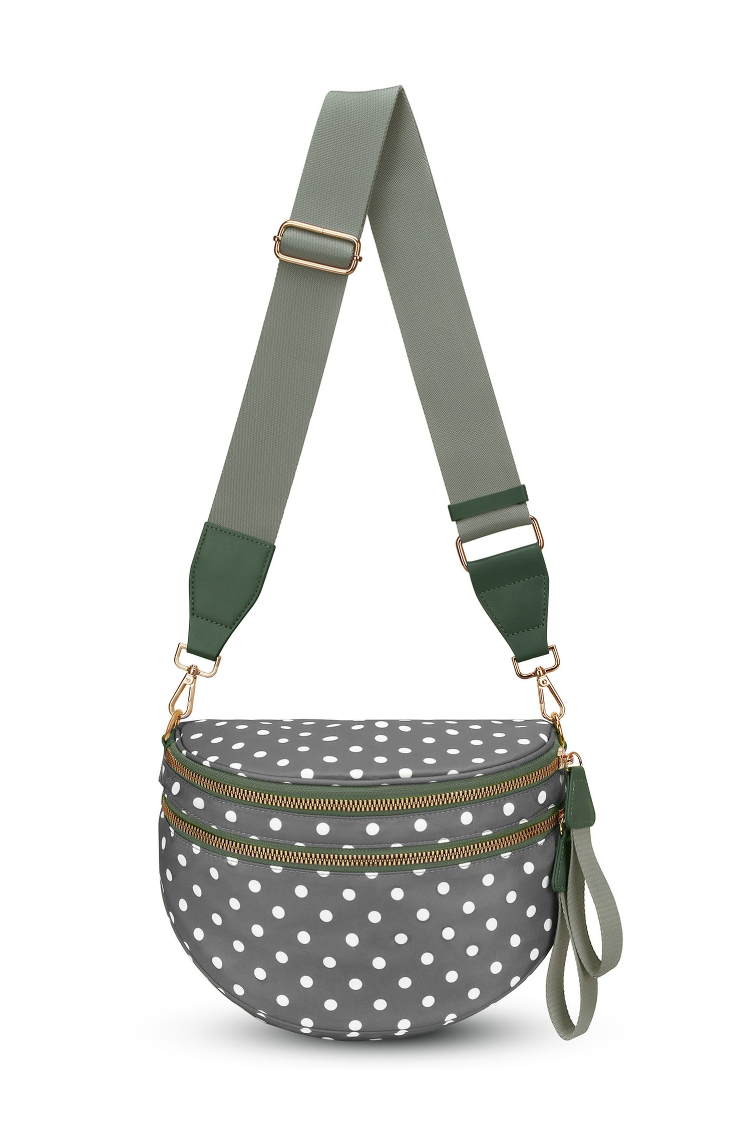 Blackish Green Retro Polka Dot Print Double Zip Crossbody Bag - Image 3