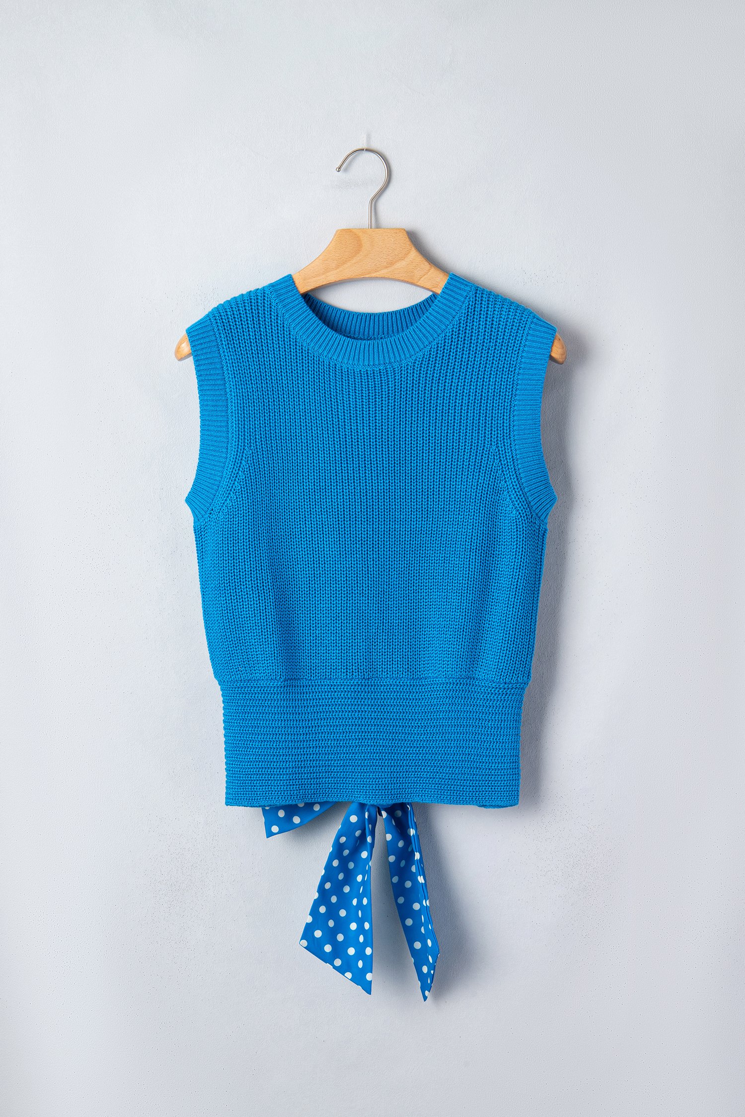 Myosotis Slim Knit Polka Dot Knot Back Cropped Sweater Tank - Image 7