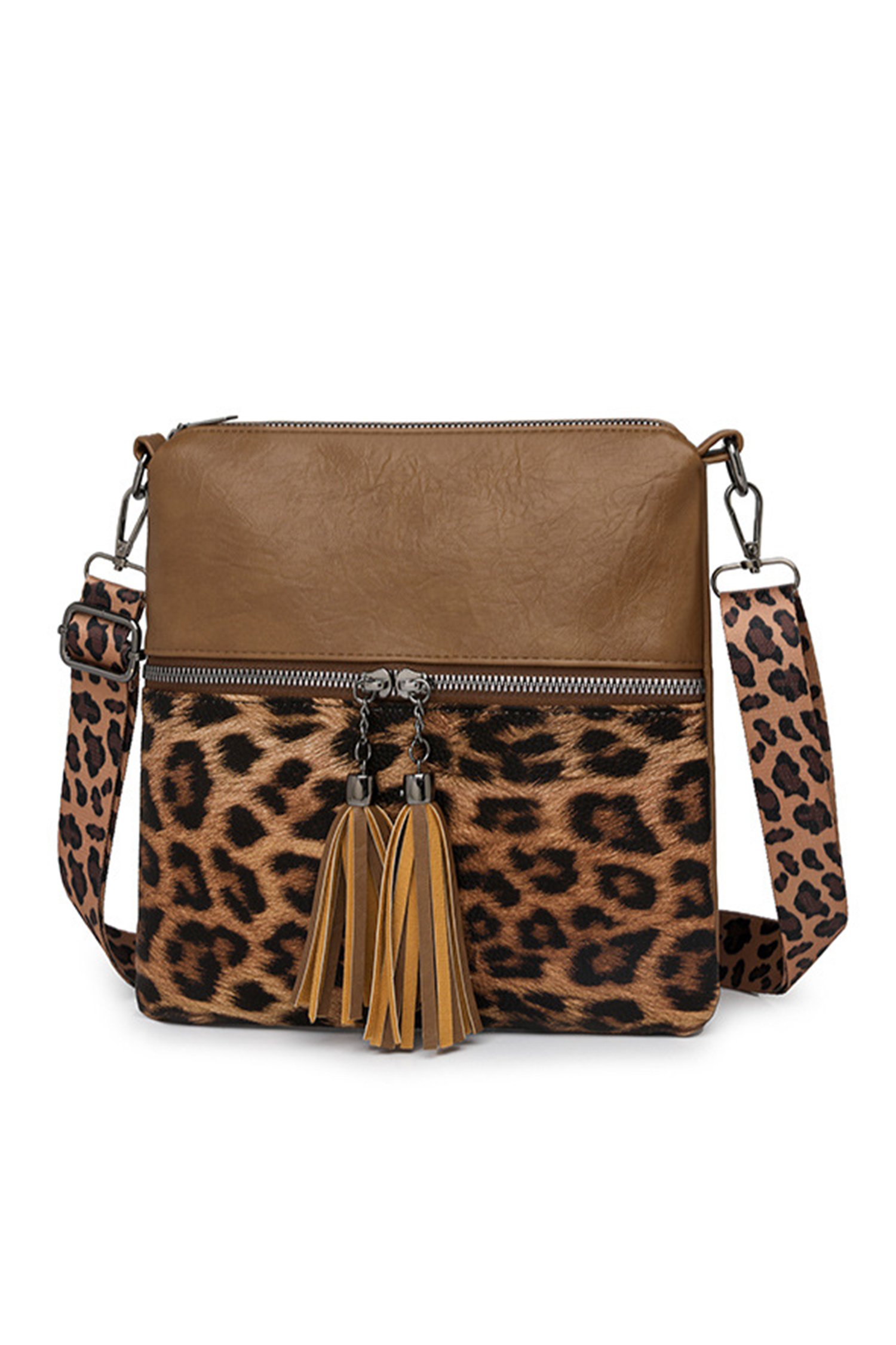 Coffee Leopard Contrast PU Leather Single Shoulder Mini Bag - Image 6
