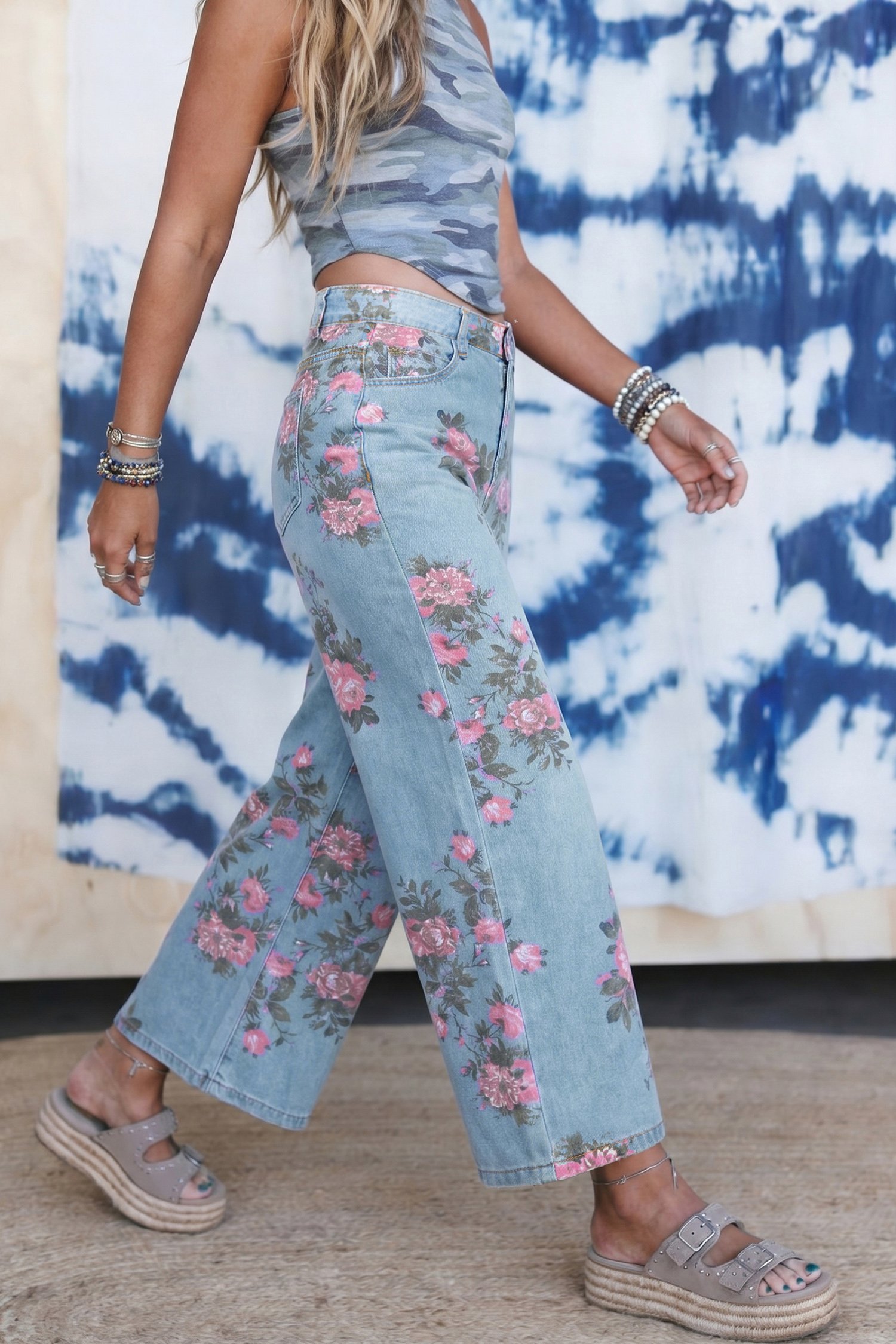 Sky Blue Garden Floral Print Bootcut Jeans - Image 4