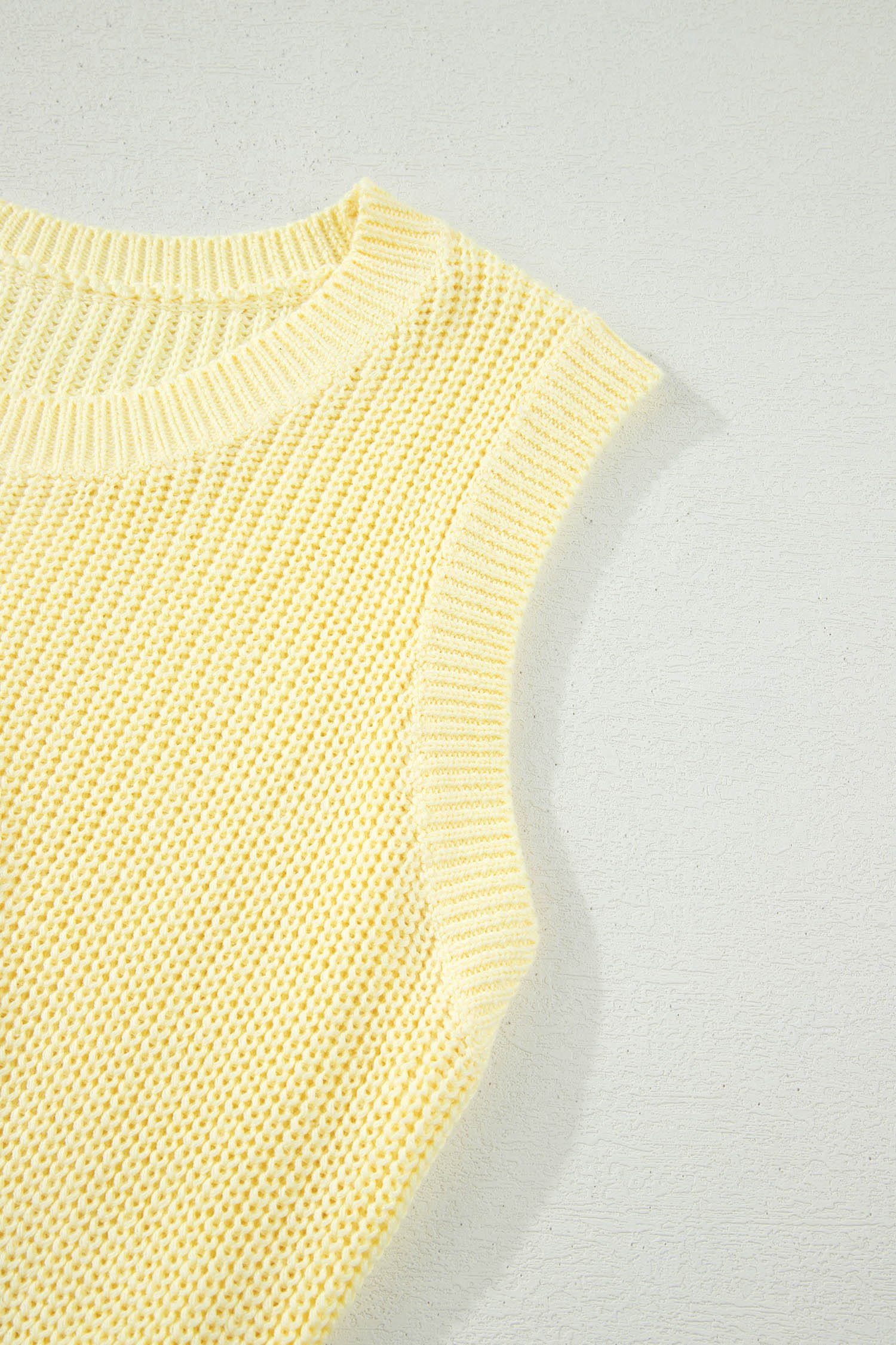 Yellow Cream Solid Color Cropped Knit Knot Back Cutout Sweater Tank - Image 10