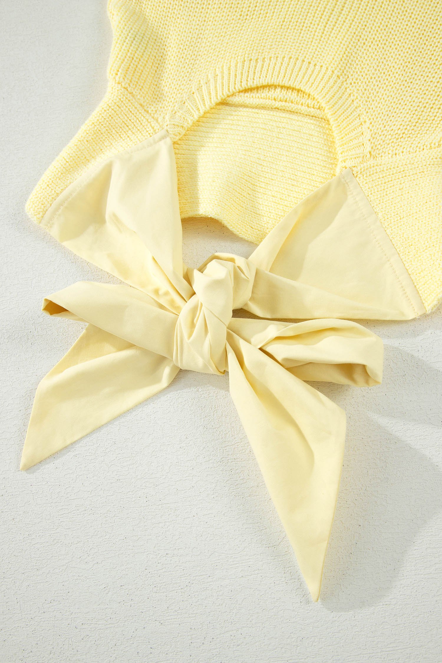 Yellow Cream Solid Color Cropped Knit Knot Back Cutout Sweater Tank - Image 7