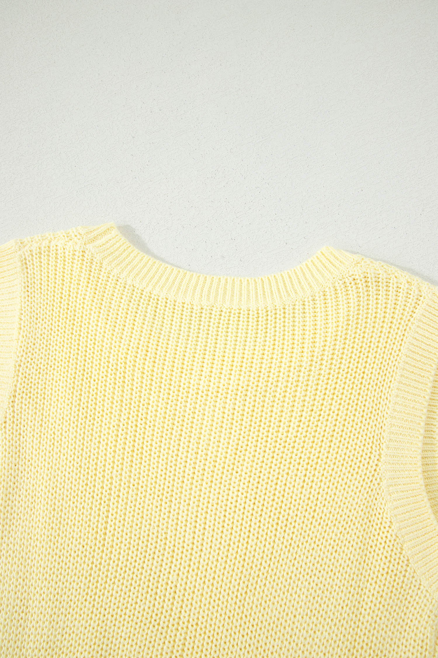 Yellow Cream Solid Color Cropped Knit Knot Back Cutout Sweater Tank - Image 9