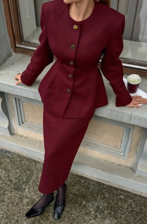 Button Up Peplum Blazer & Skirt Set