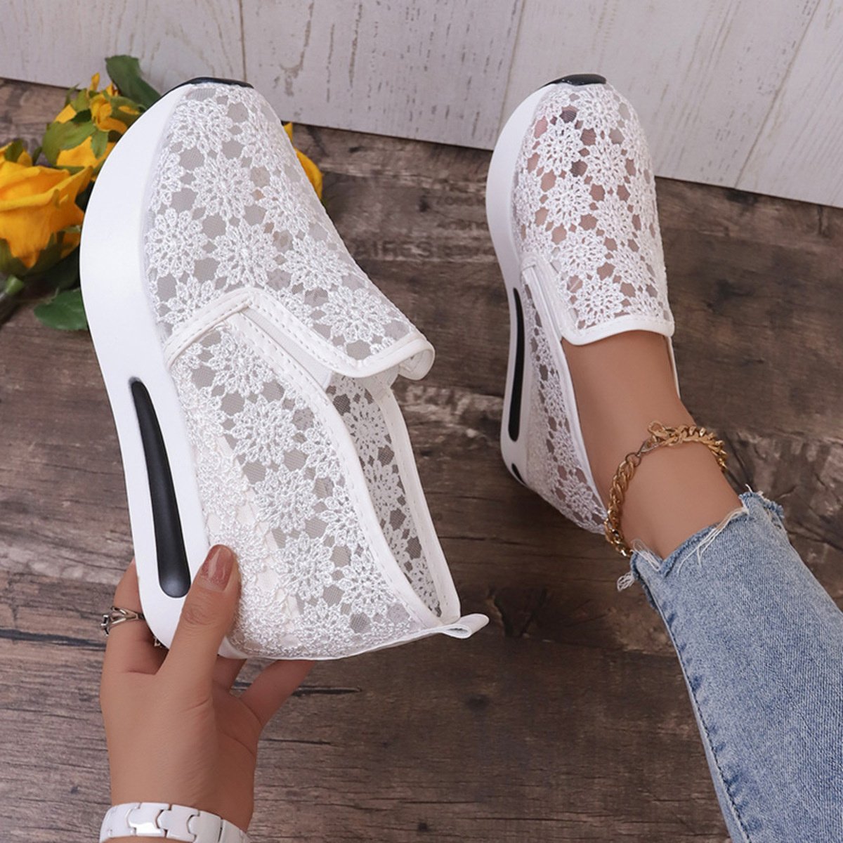 Floral Lace Breathable Slip-Ons - Image 7