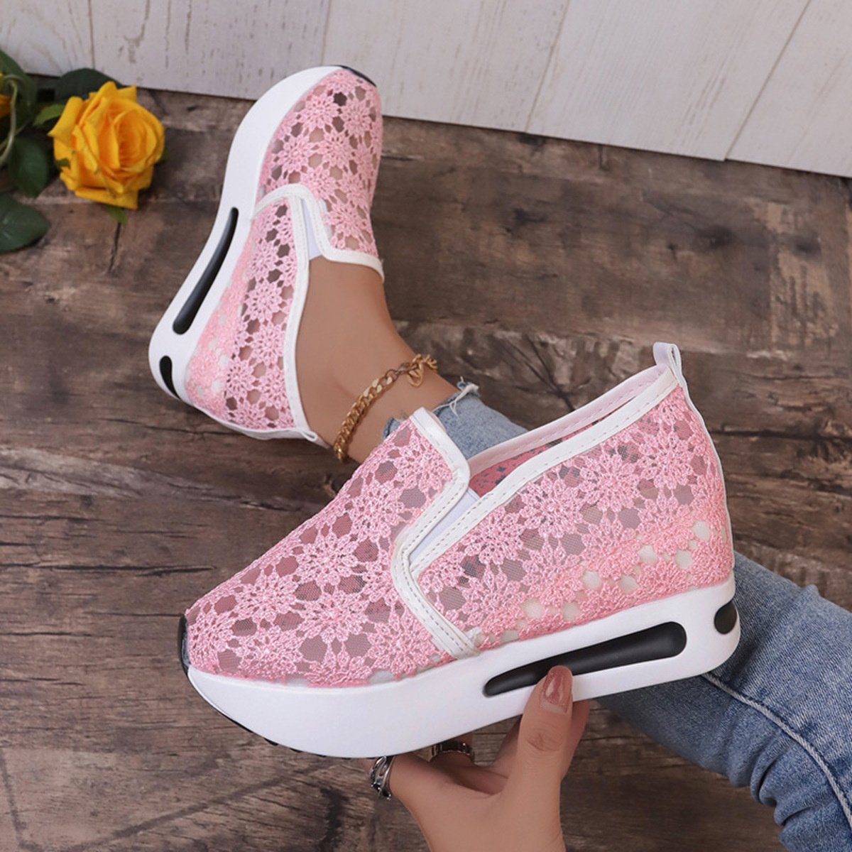 Floral Lace Breathable Slip-Ons - Image 2