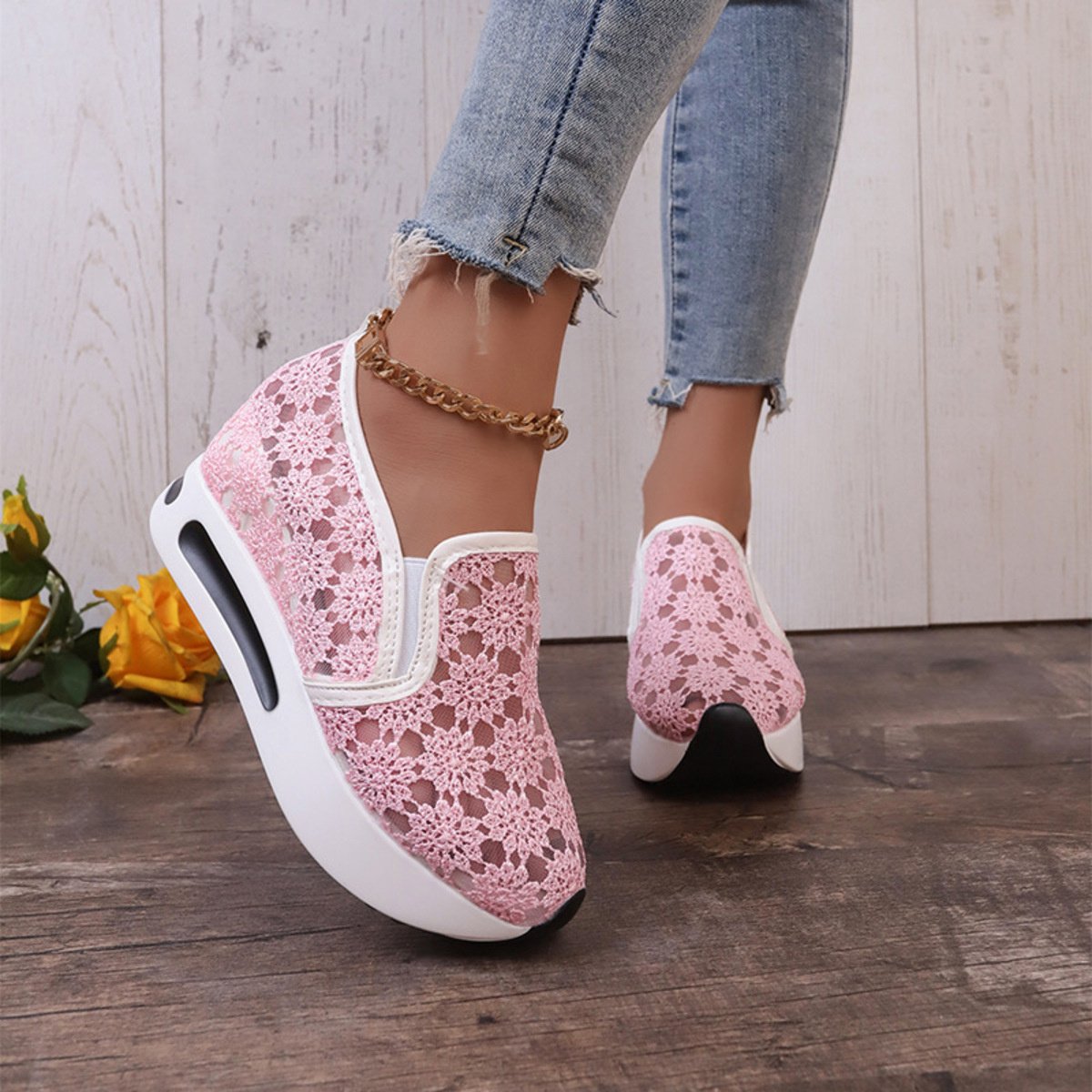 Floral Lace Breathable Slip-Ons - Image 3