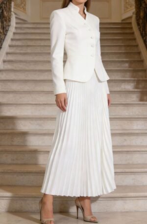 Button Up Long Sleeve Top and Pleated Skirt Set