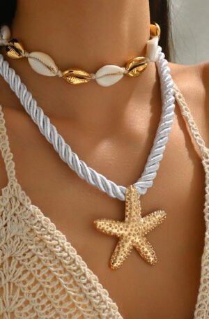 2-Piece Beaded Shell Starfish Rope Necklace