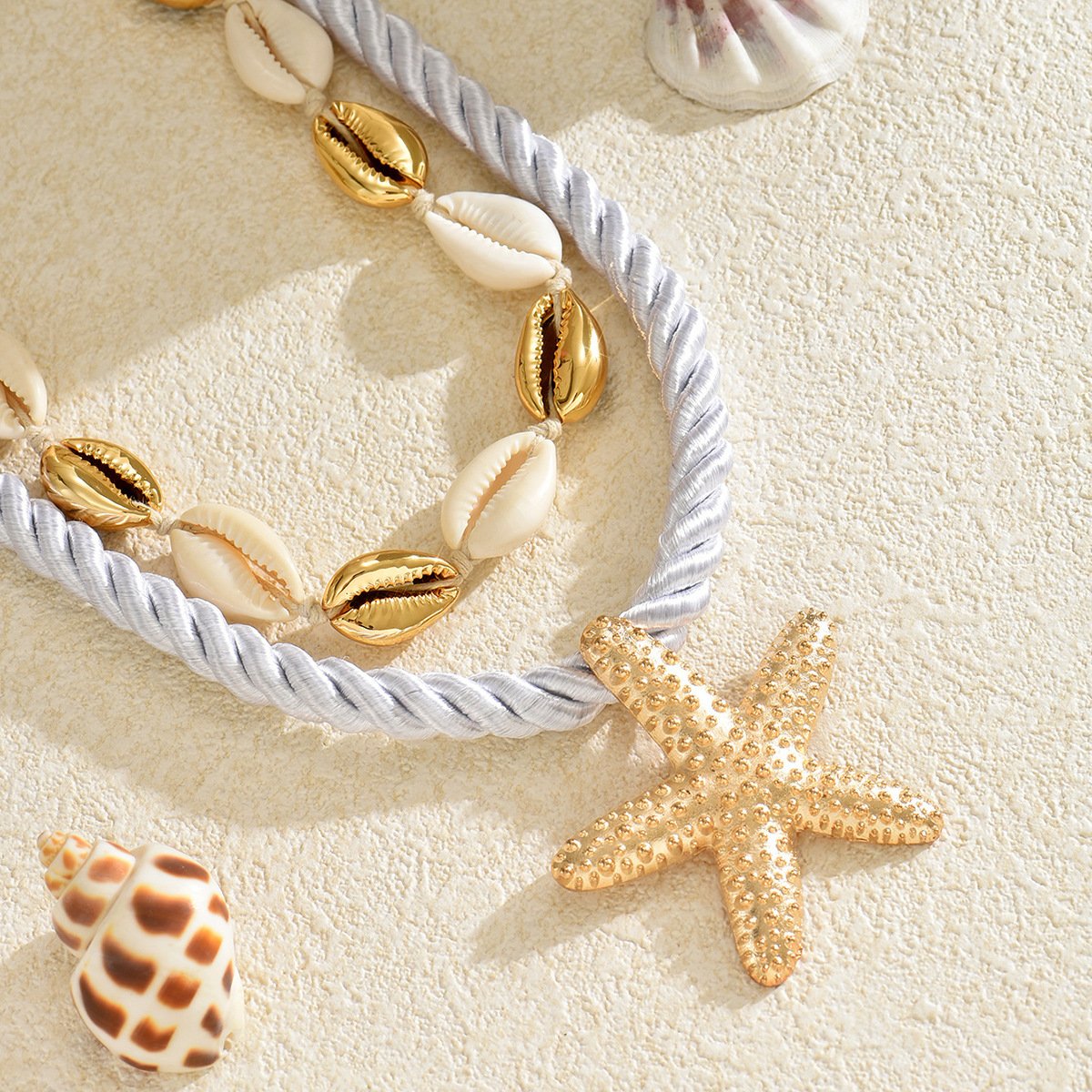 2-Piece Beaded Shell Starfish Rope Necklace - Image 3