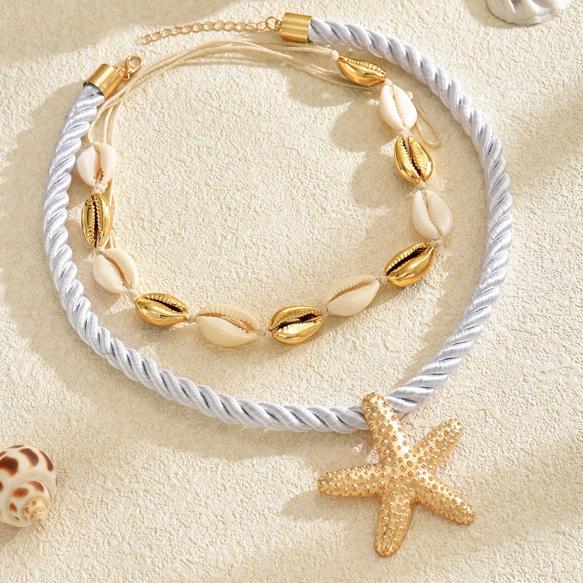2-Piece Beaded Shell Starfish Rope Necklace - Image 4