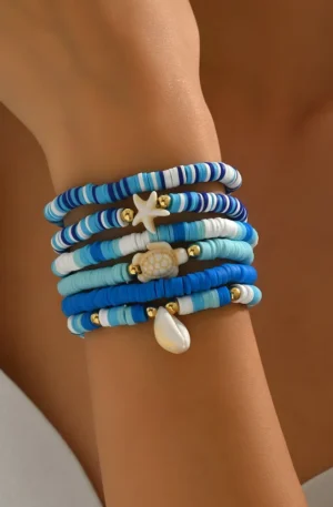 6-Piece Ceramic Beaded Shell Bracelet