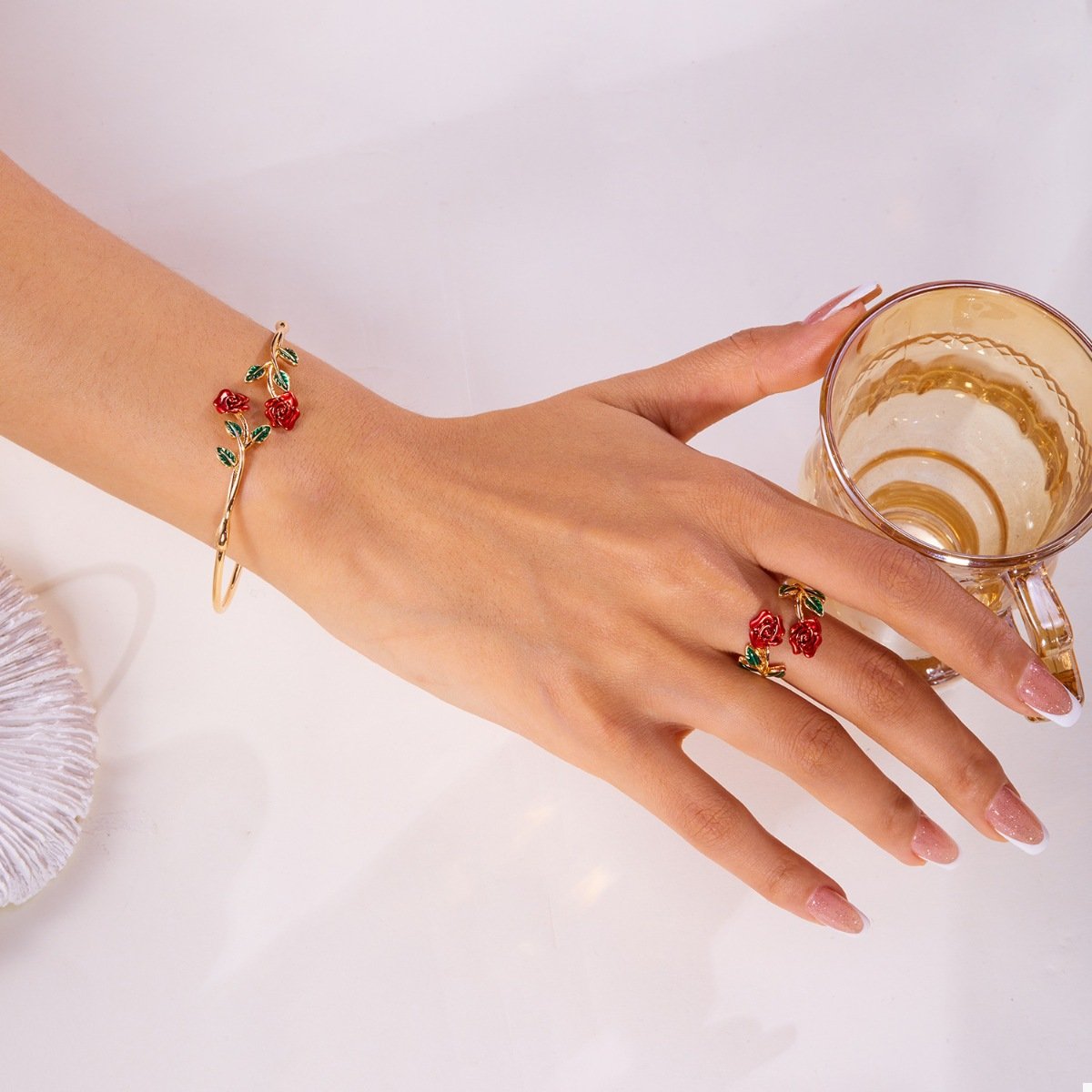 Rose Bypass Ring and Bracelet Jewelry Set - Image 8