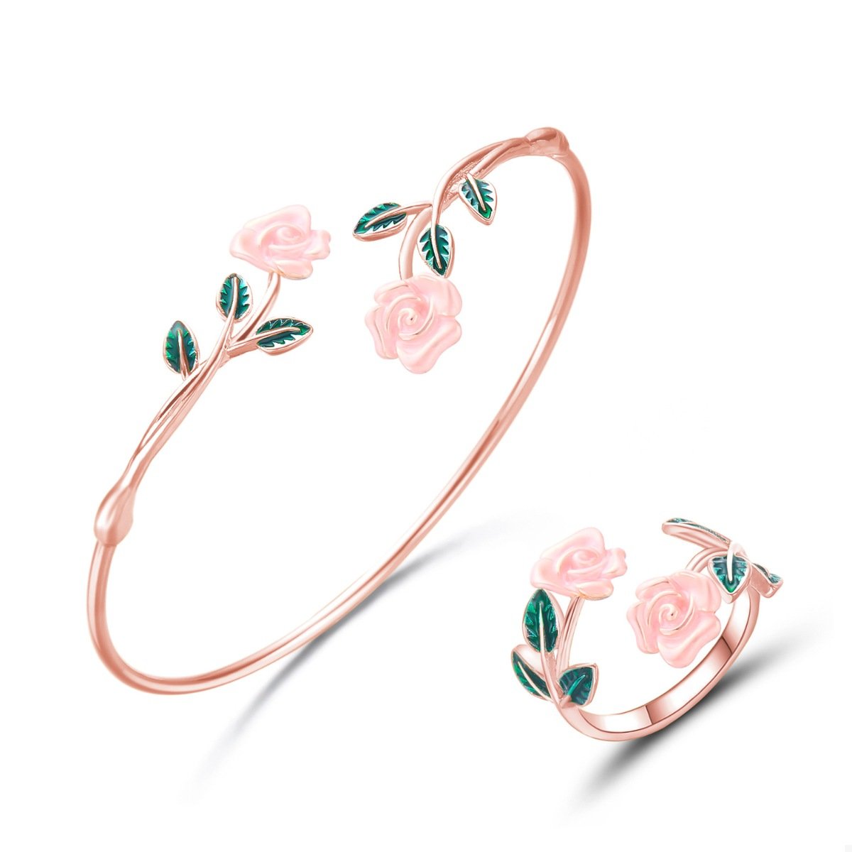Rose Bypass Ring and Bracelet Jewelry Set - Image 4