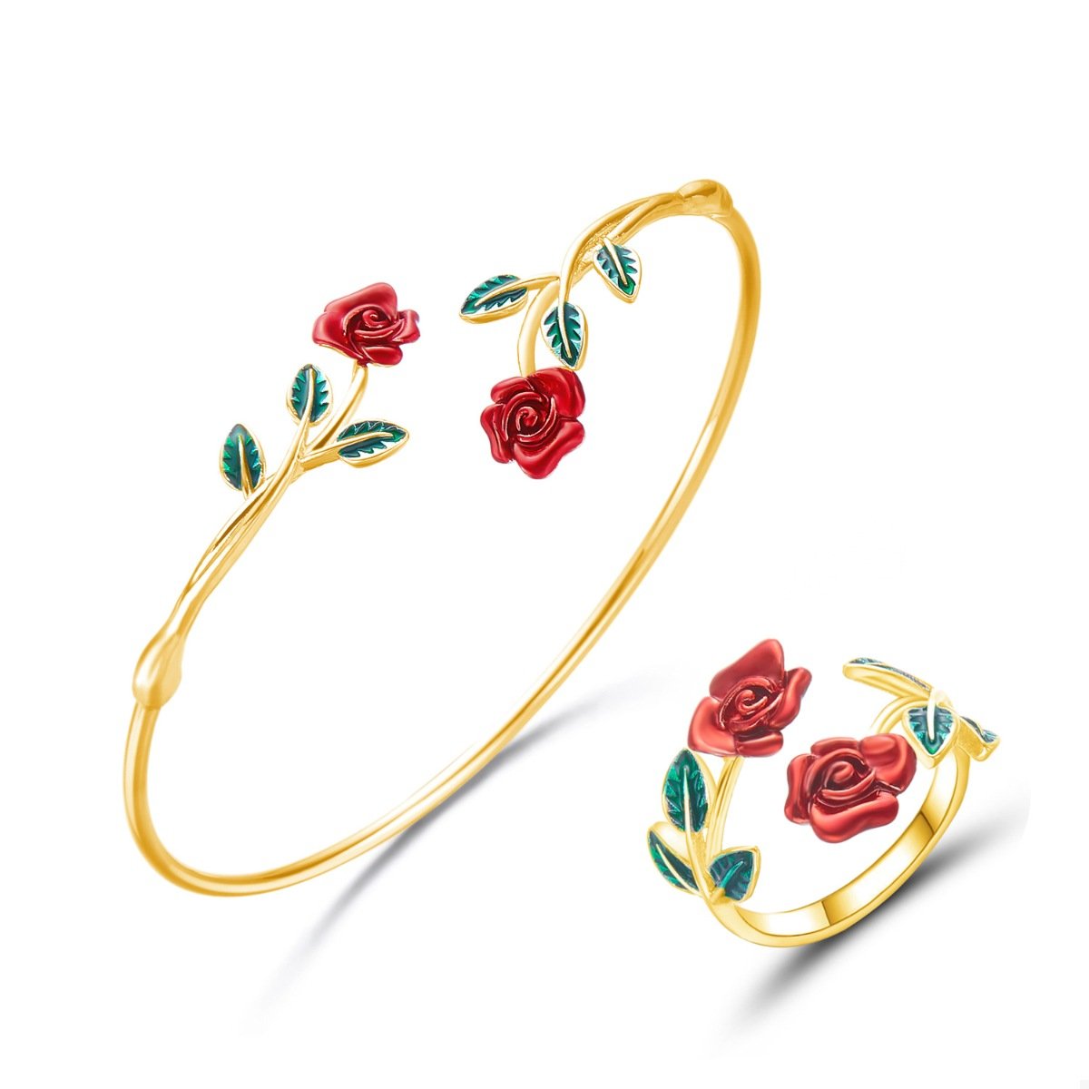 Rose Bypass Ring and Bracelet Jewelry Set - Image 6