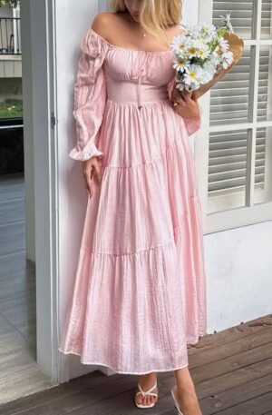 Tiered Balloon Sleeve Midi Dress