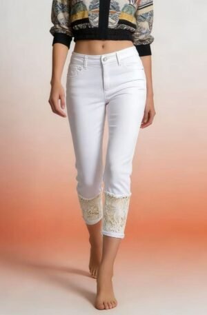 Full Size Lace Trimmed Capri Jeans Plus Size