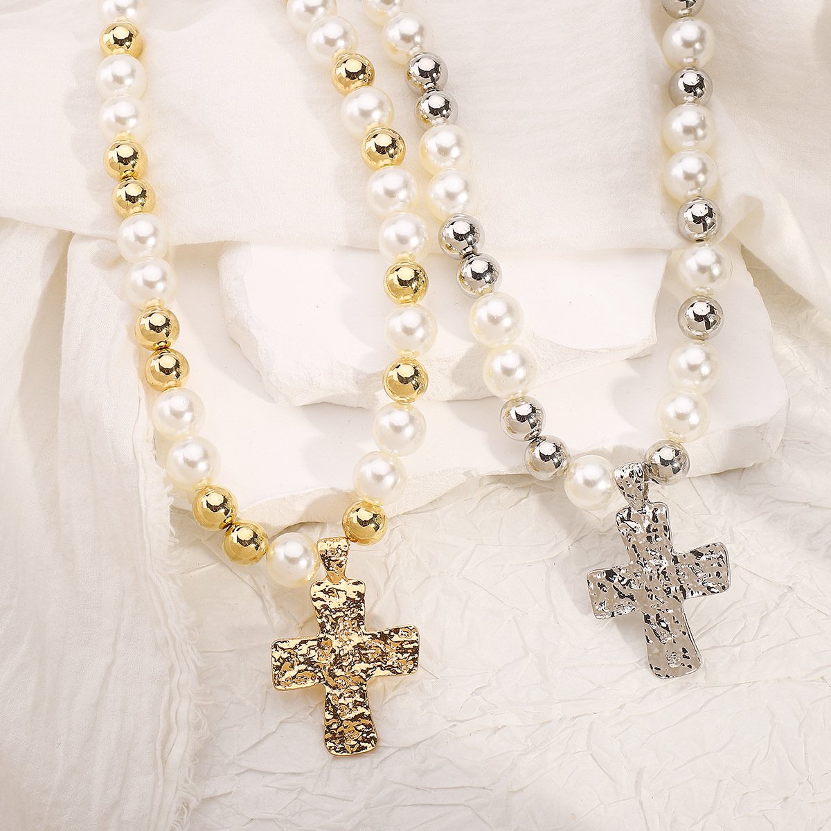 Pearl & Cross Pendant Necklace - Image 6