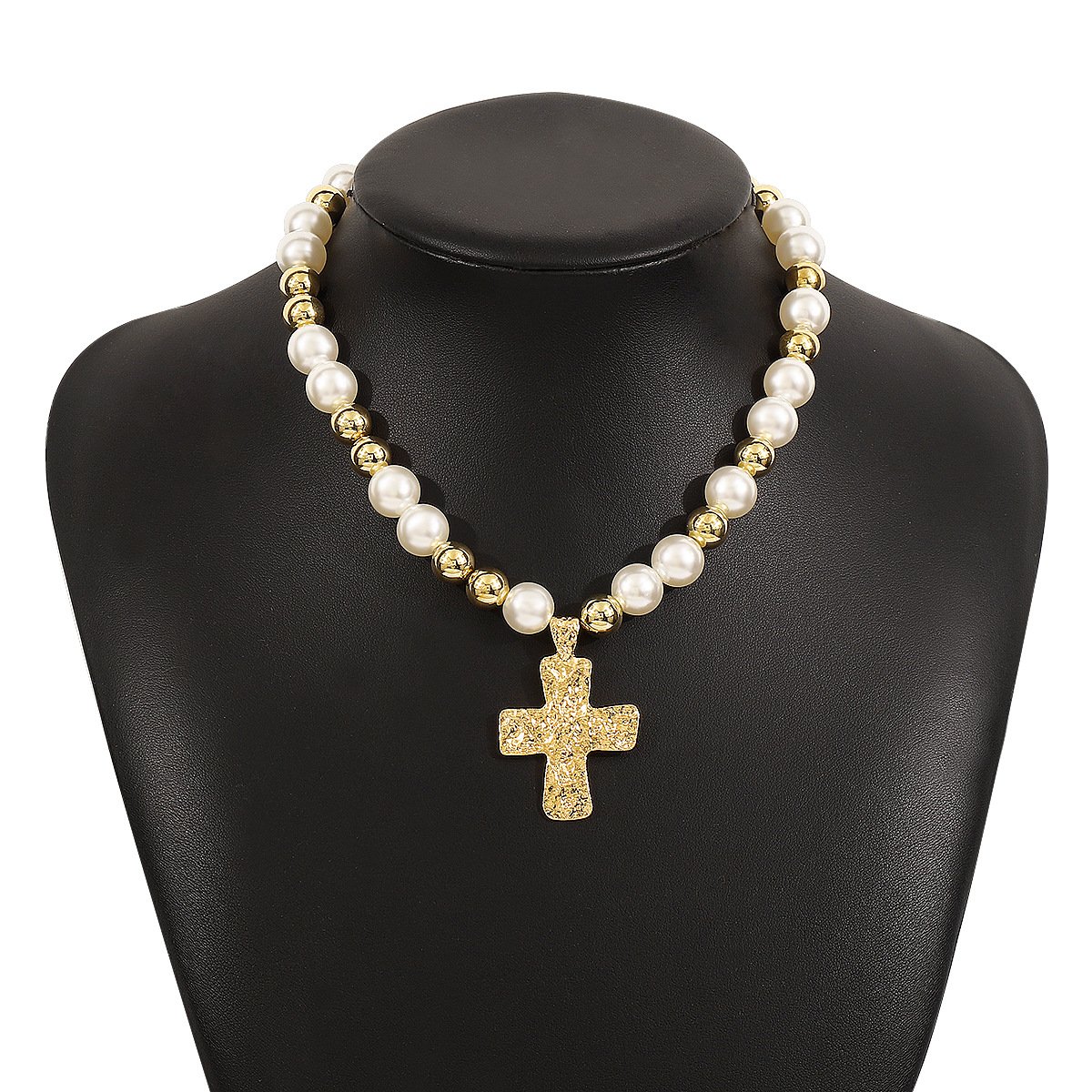 Pearl & Cross Pendant Necklace - Image 3