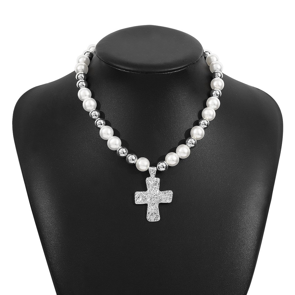 Pearl & Cross Pendant Necklace - Image 4