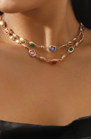 Vintage Multi-Gemstone Double Layered Necklace