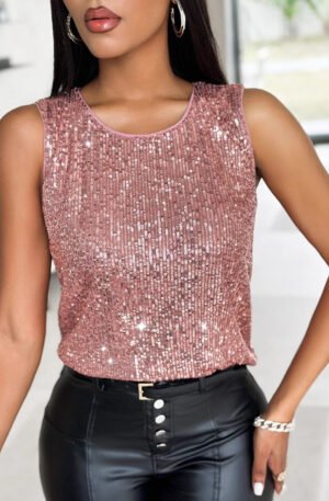 Sequin Round Neck Tank Top