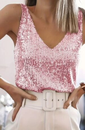 Sequin V-Neck Tank Top