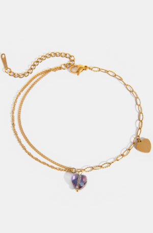 Stainless Steel Synthetic Crystal Heart Anklet Bracelet