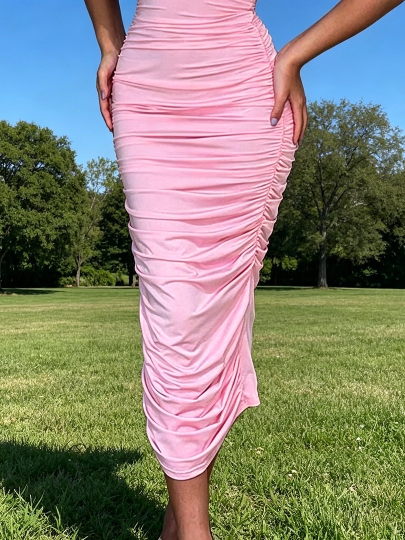 Rose Ruched Tube Bodycon Midi Dress - Image 4