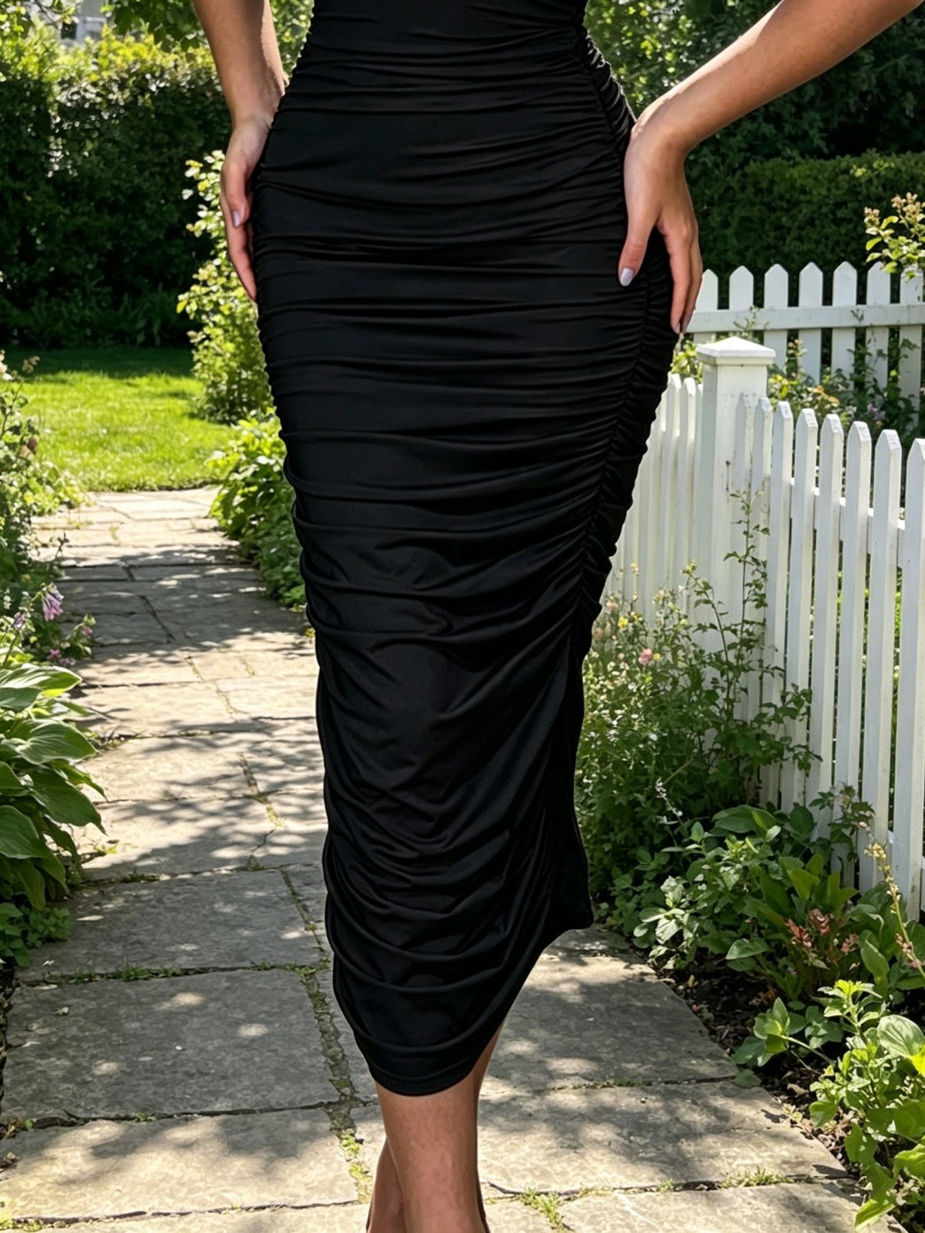 Rose Ruched Tube Bodycon Midi Dress - Image 7