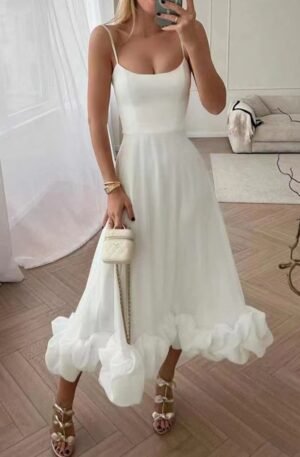 Ruffle Hem Scoop Neck Midi Dress