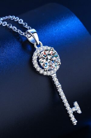 1 Carat 925 Sterling Silver Moissanite Key Pendant Necklace