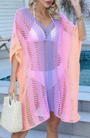 Rainbow Gradient Crochet Beach Cover Up