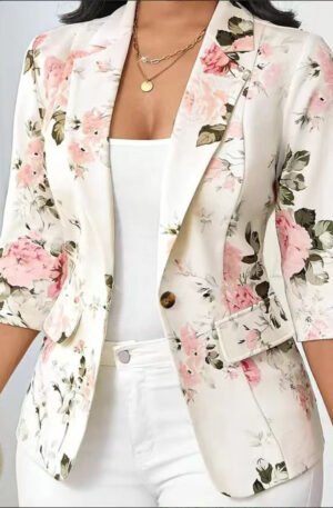 Floral Print One Button Casual Blazer