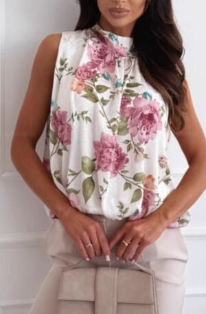 Floral Mock Neck Sleeveless Blouse