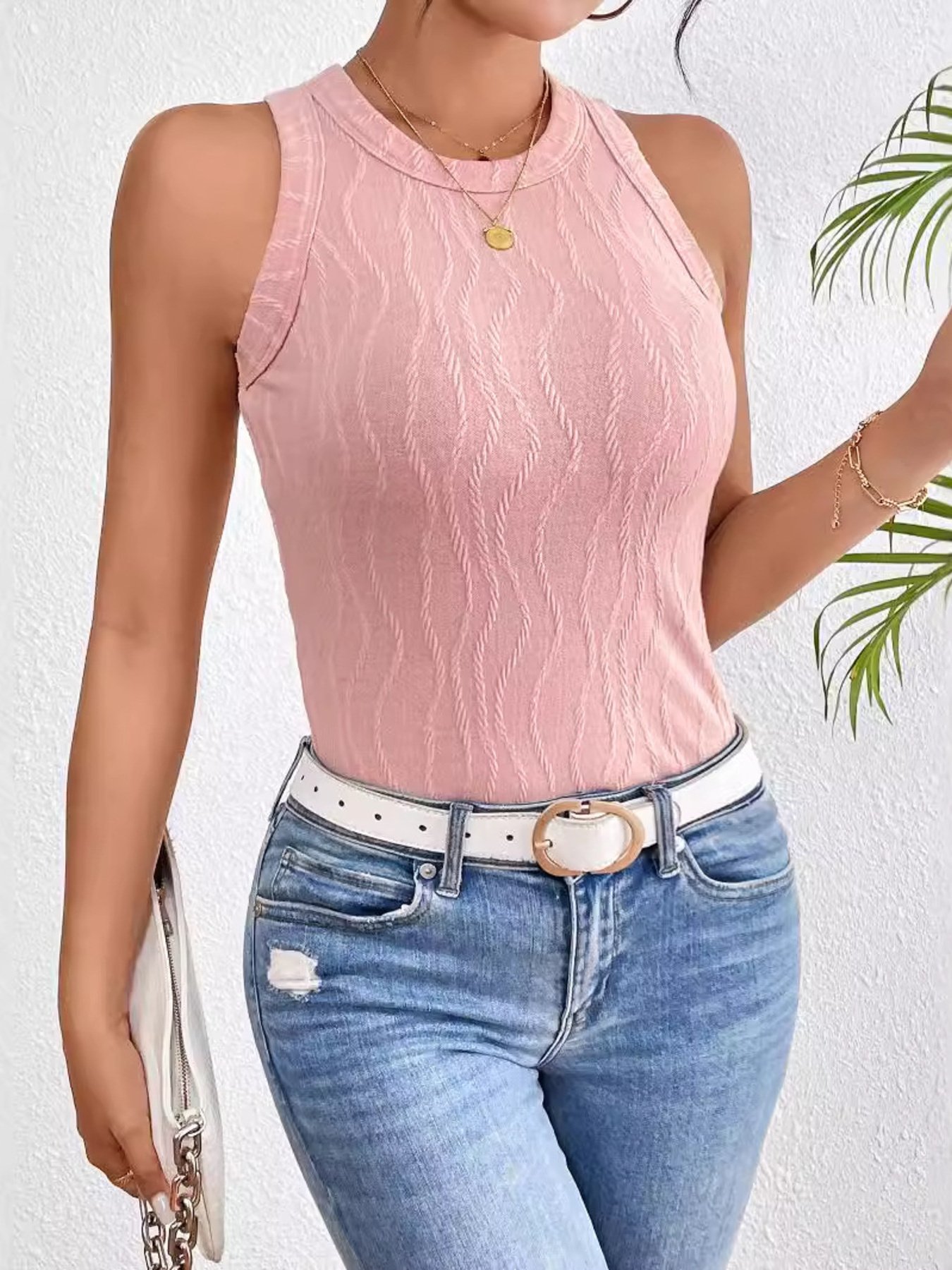 Textured Round Neck Tank Top - Image 6