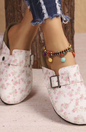 Floral Print Buckle Decor Slip-Ons